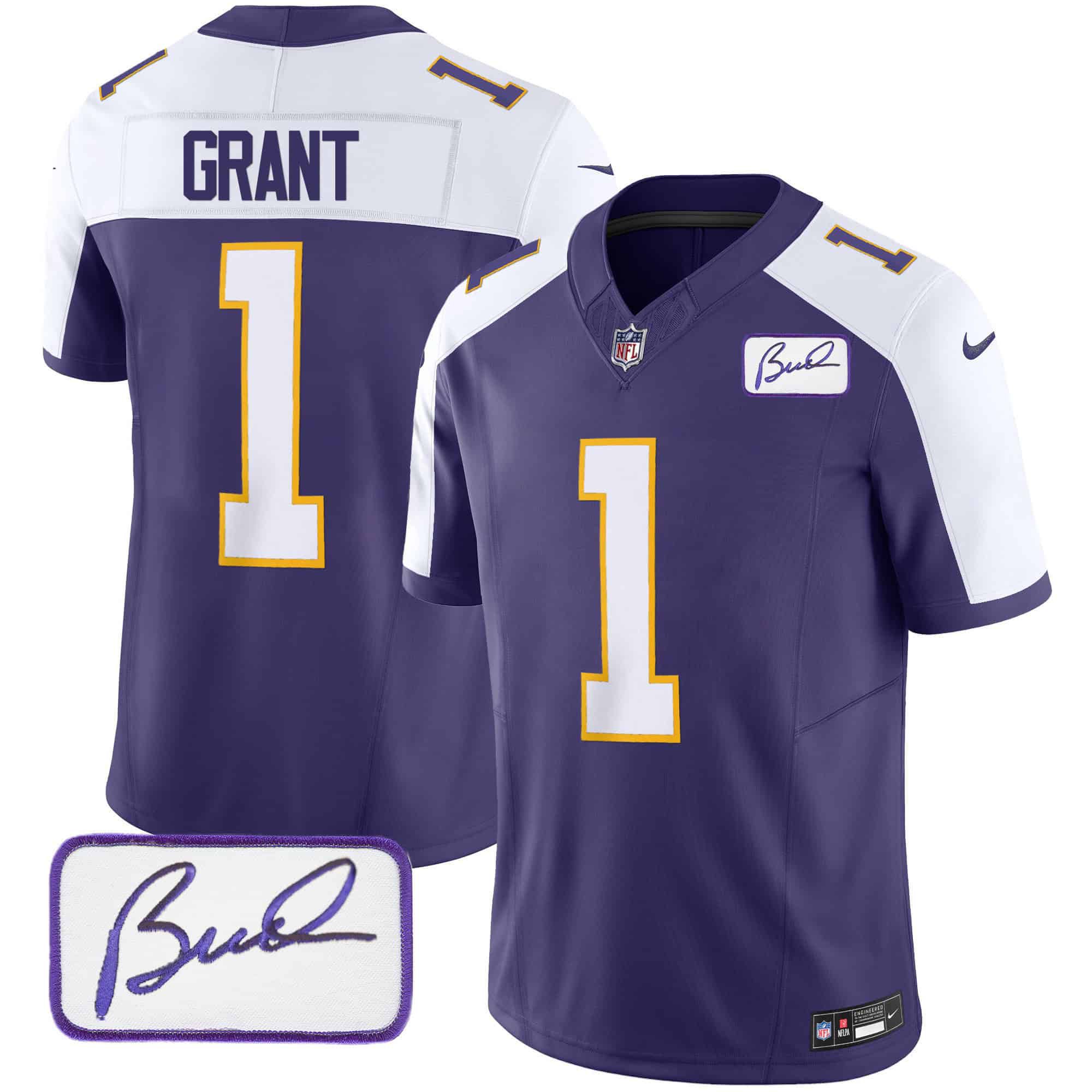 Men Minnesota Vikings #1 Grant Purple 2024 Nike Bud Grant Patch Classic Limited NFL Jersey->indianapolis colts->NFL Jersey